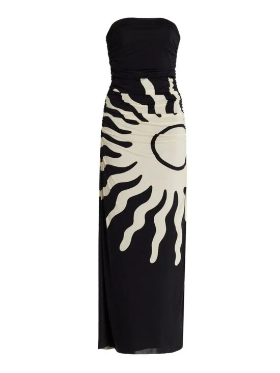 Cala de la Cruz Strapless Maxi Dress M Black & Cream Jersey Ruching - Picture 6 of 10